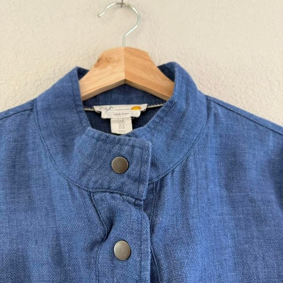 C&C California Linen Jacket Military Style Button Down Blue Size M - Picture 5 of 8